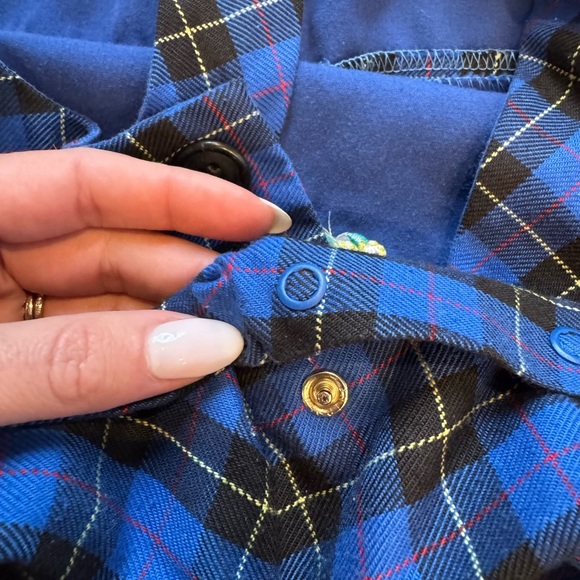 Vintage Fast Friends “J” Monogram Embroidered Bee and Apples Blue Plaid Overalls - Picture 5 of 8